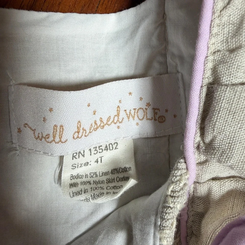 Well Dressed Wolf‎ Lilac Wisteria 4T Dress Linen Smocked Tulle Boutique Fairy